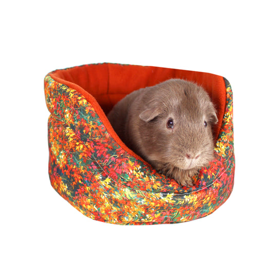 Autumn Leaves Bed for Guinea Pigs, side view with guinea pig