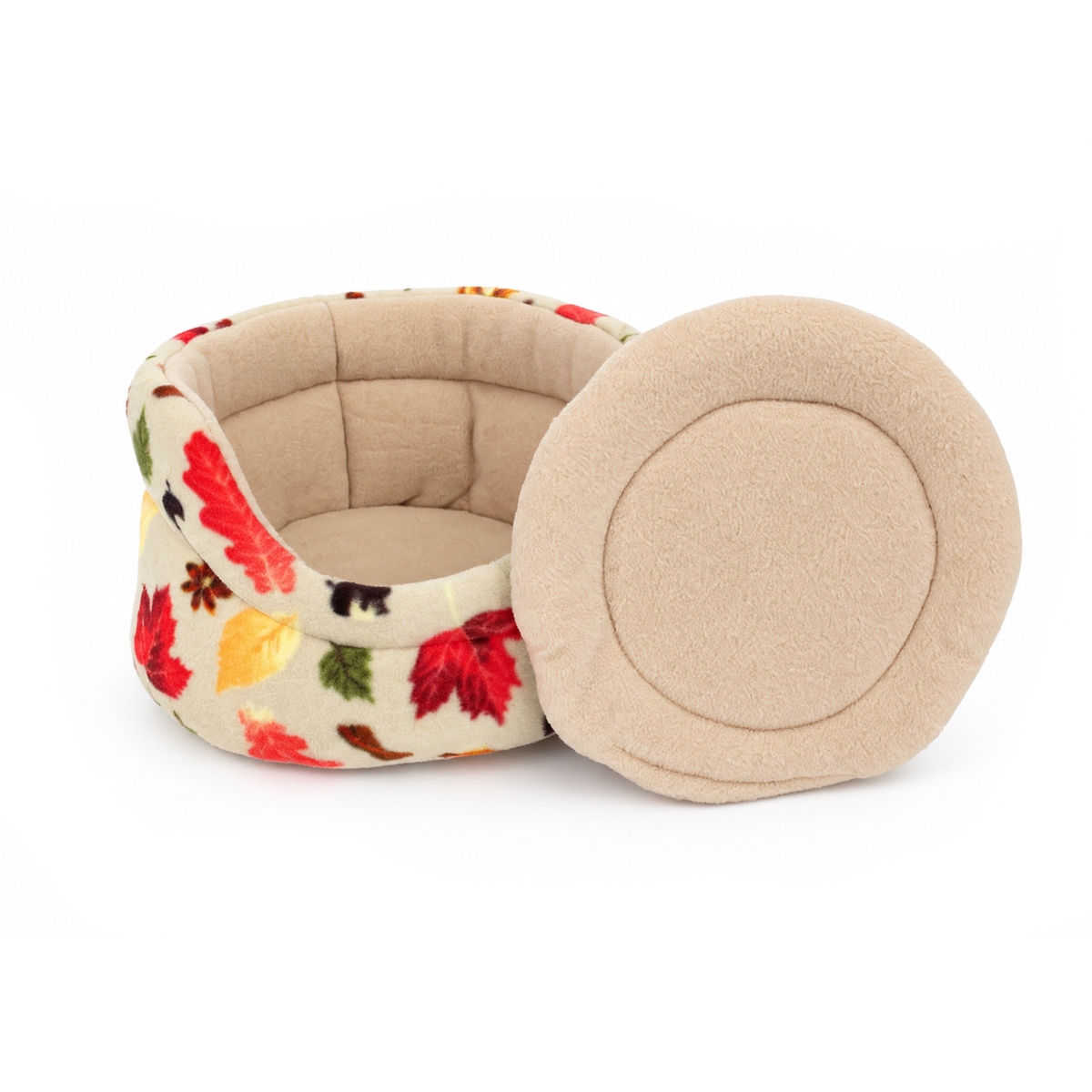 Autumn Beige Cuddle Cup Bed showing the removable absorbent fleece pee pad