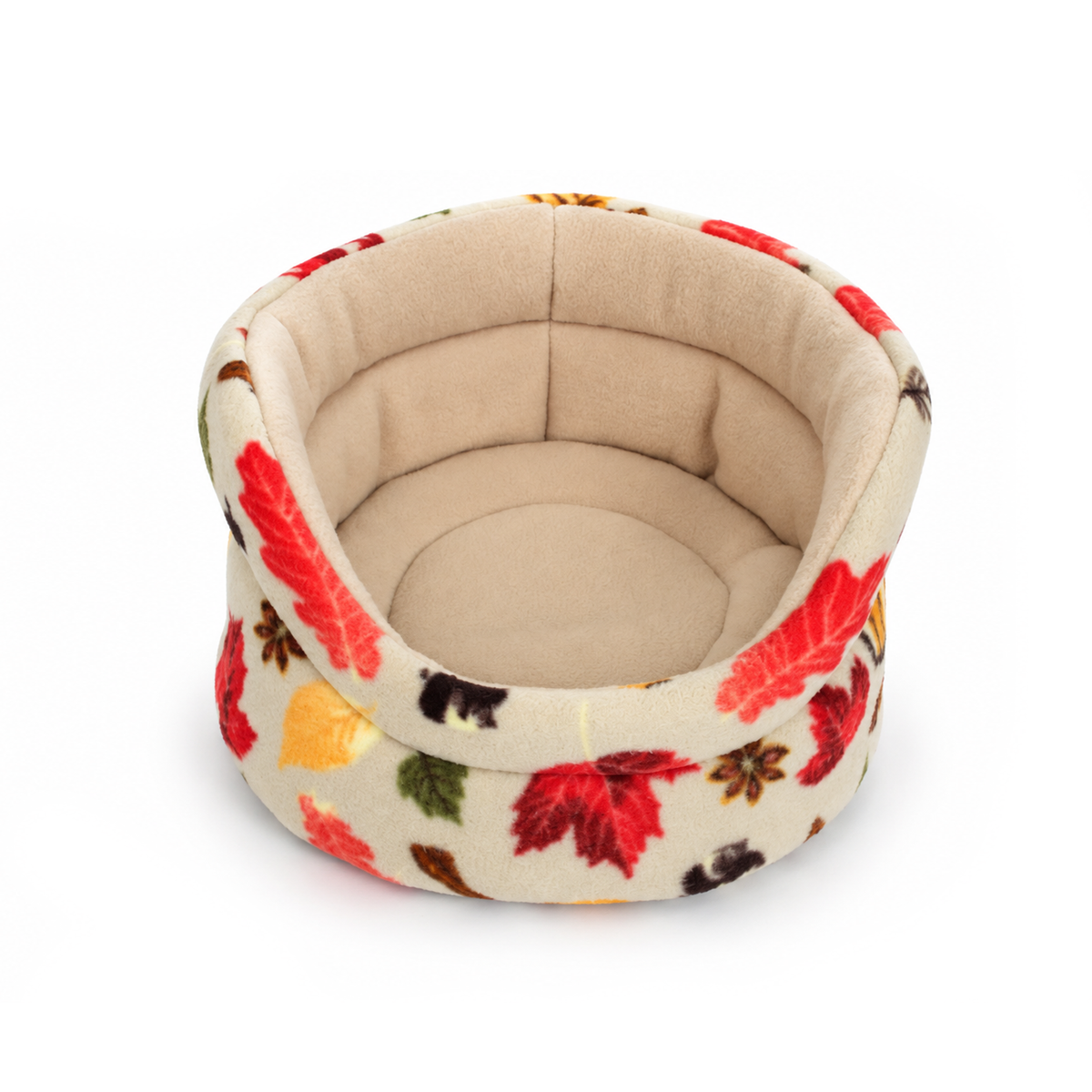 Autumn Beige Cuddle Cup Bed with soft fleece lining and raised sides