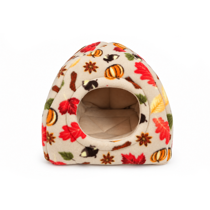 Autumn Beige Hidey House with soft fleece lining and autumn pumpkin print