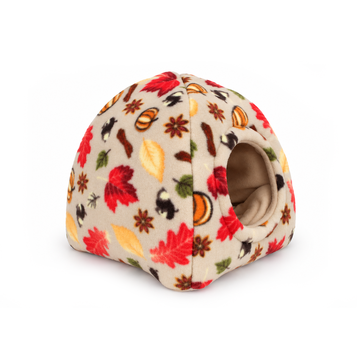 Autumn Beige guinea pig Hidey House showing pumpkin and autumn leaf fleece design