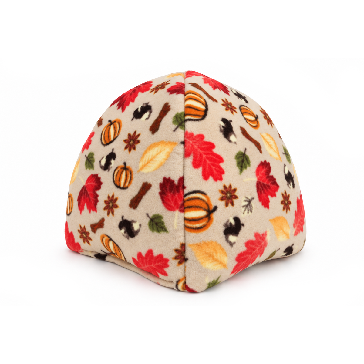 Autumn Beige guinea pig Hidey House showing pumpkin and autumn leaf fleece design