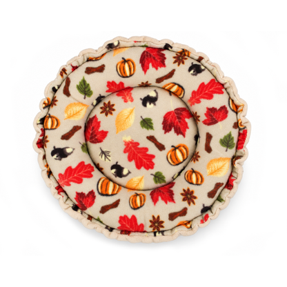 Autumn Beige Doughnut Bed showing soft raised fleece ring and autumn print