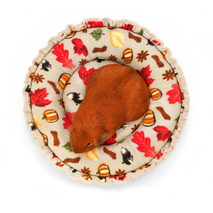 Guinea pig snuggled in an Autumn Beige fleece Doughnut Bed