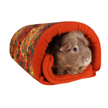 Autumn Leaves Guinea Pig Snuggle Tunnel, front side view with guinea pig