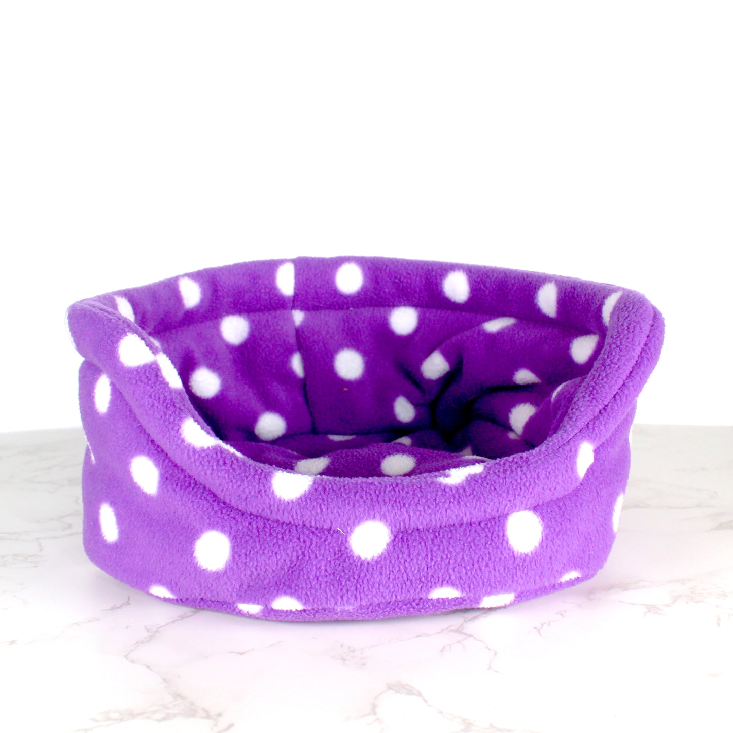 Purple Polka Dot Guinea Pig Cuddle Cup, front view empty