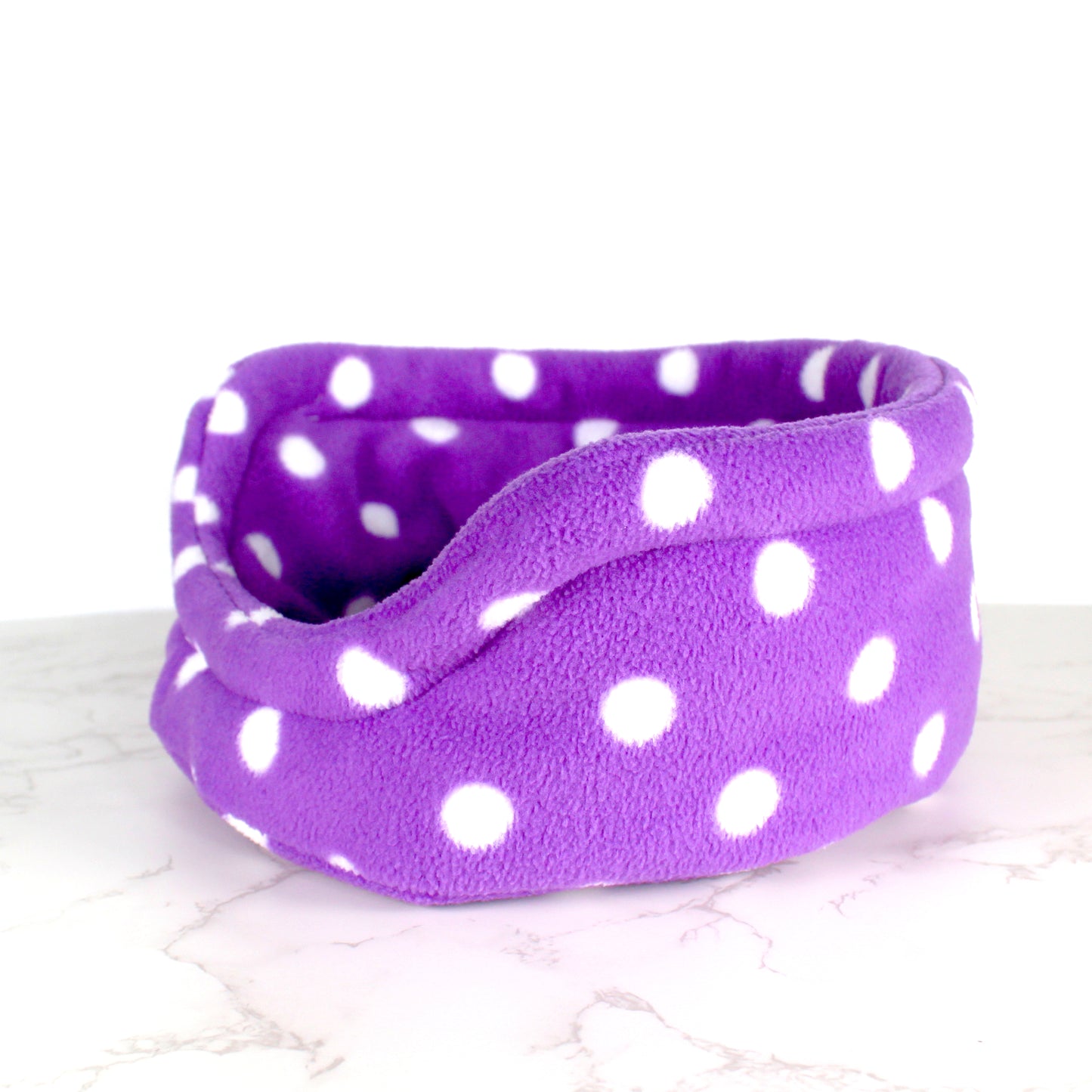 Purple Polka Dot Guinea Pig Cuddle Cup, other side view empty