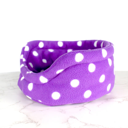 Purple Polka Dot Guinea Pig Cuddle Cup, other side view empty