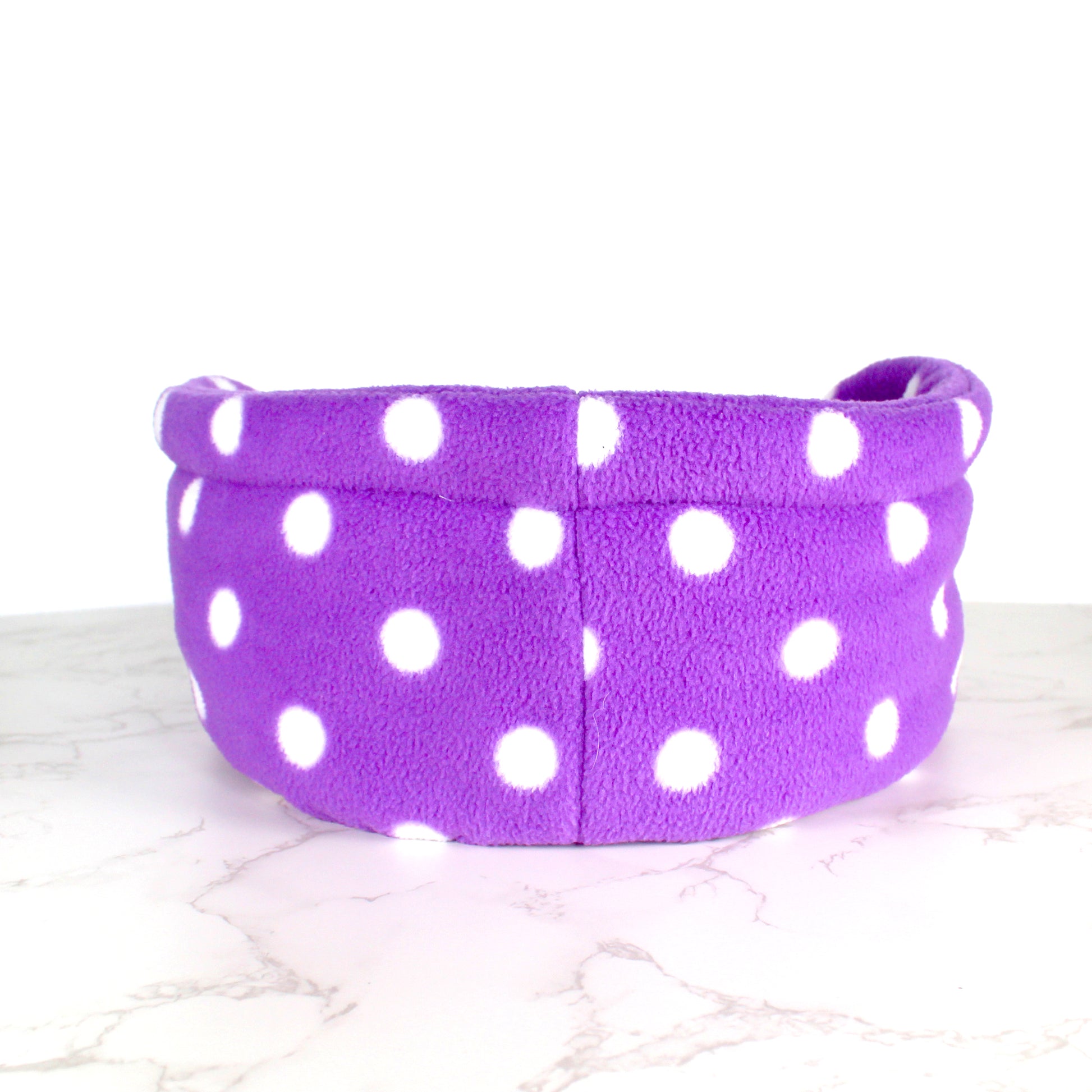 Purple Polka Dot Guinea Pig Cuddle Cup, rear view empty