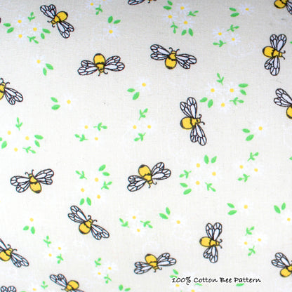 Yellow Bee Guinea Pig Accessory Set, close up of the fabric showing the be pattern design