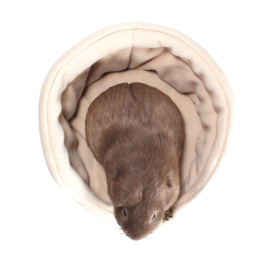 Beige Bed for Guinea Pigs, top view with guinea pig