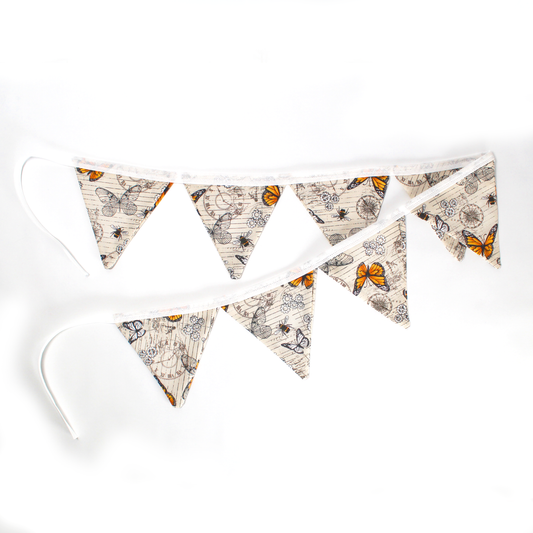 Large Steampunk Butterfly Bunting, full view of the wall banner