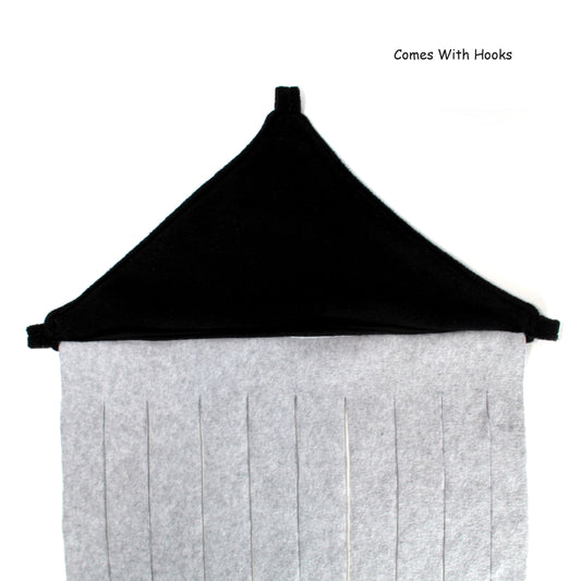 Grey and Black Corner Fleece Forest, top view showing the shape and size of the curtain hammock