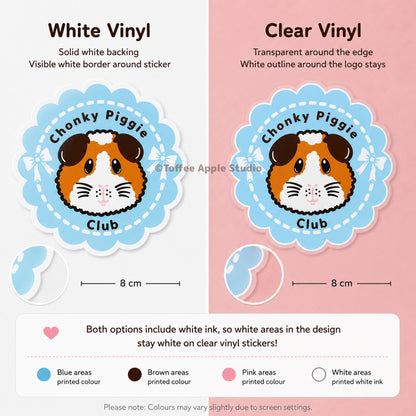 Blue Chonky Piggie Club Guinea Pig Vinyl Sticker - Clear