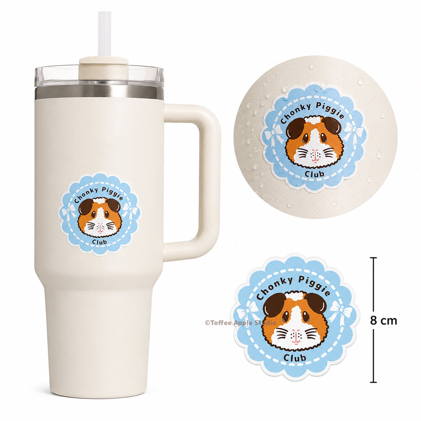Blue Chonky Piggie Club Guinea Pig Vinyl Sticker - Clear