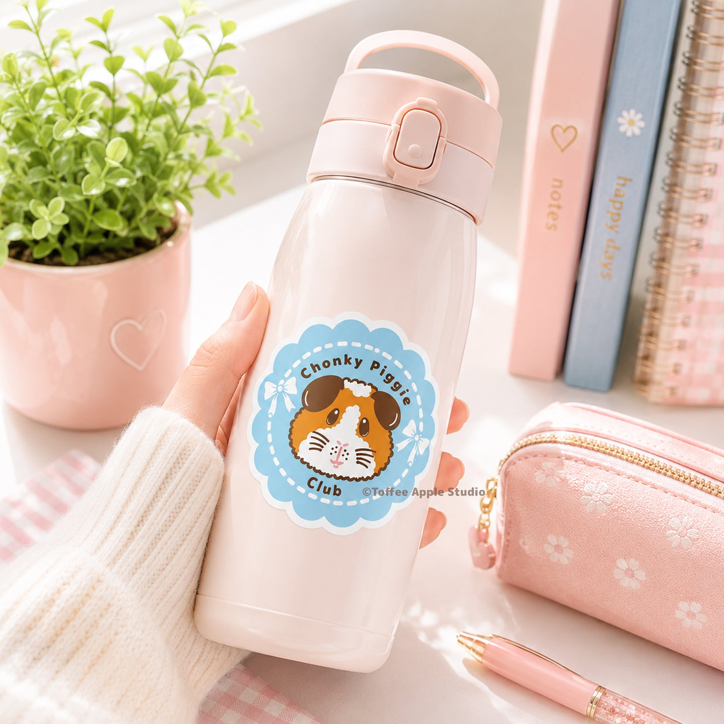 Blue Chonky Piggie Club Guinea Pig Vinyl Sticker - Clear