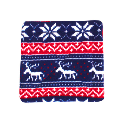 Guinea Pig Pee Pad with red, white, and blue pattern featuring reindeer and snowflakes on a white background.