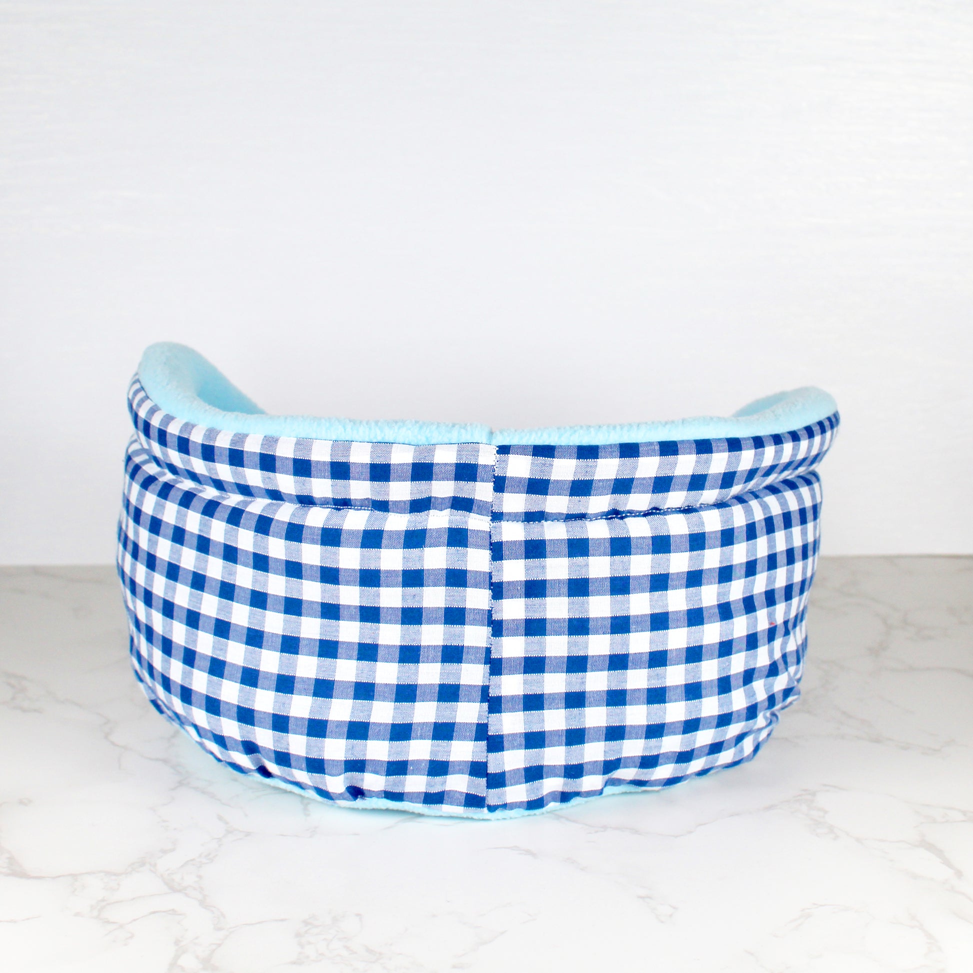 Blue Gingham Bed for Guinea Pigs, rear view