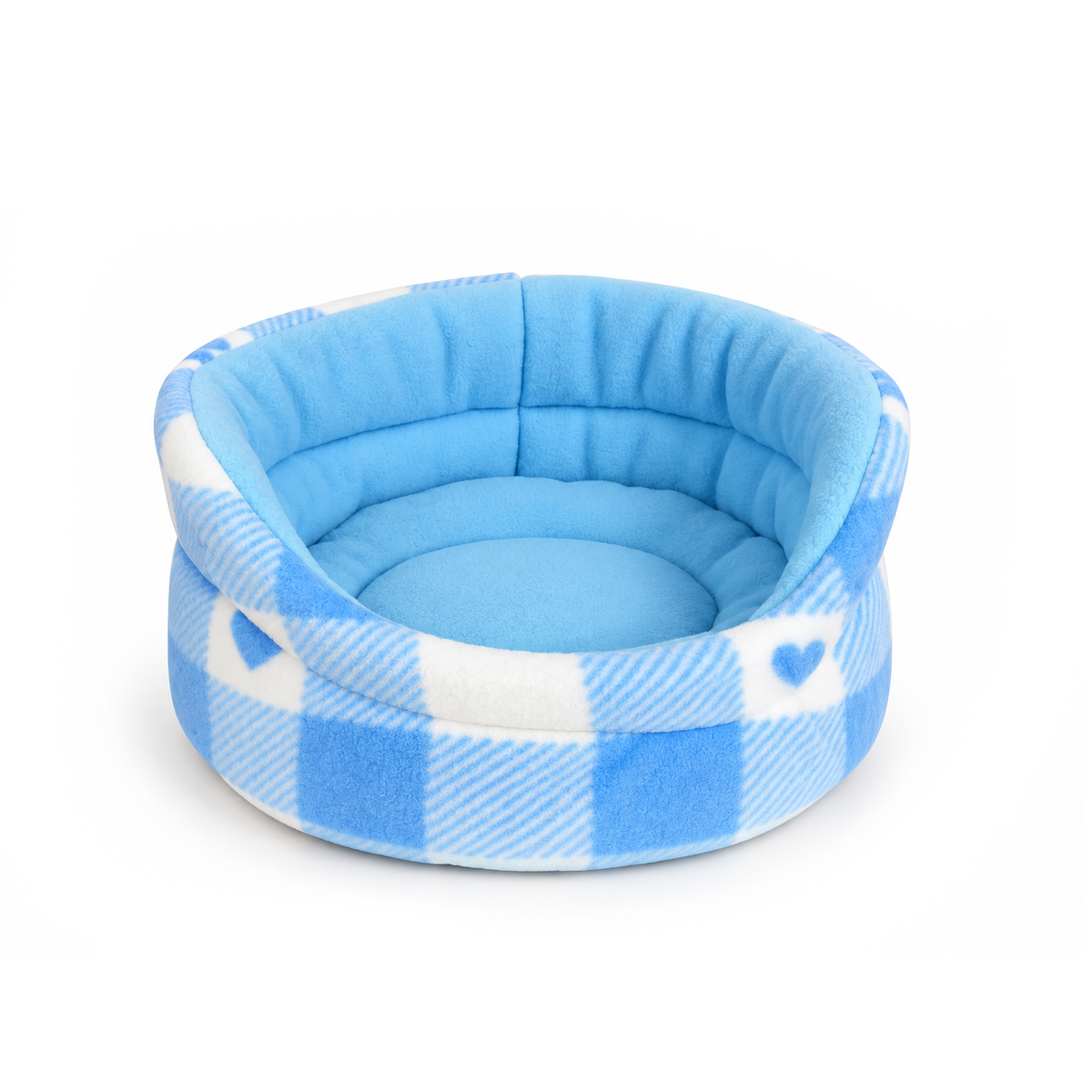 Blue Hearts Gingham fleece bed for guinea pigs with soft raised sides