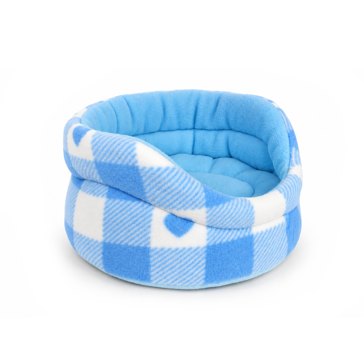 Blue Hearts Gingham guinea pig cuddle cup bed showing blue and white gingham pattern