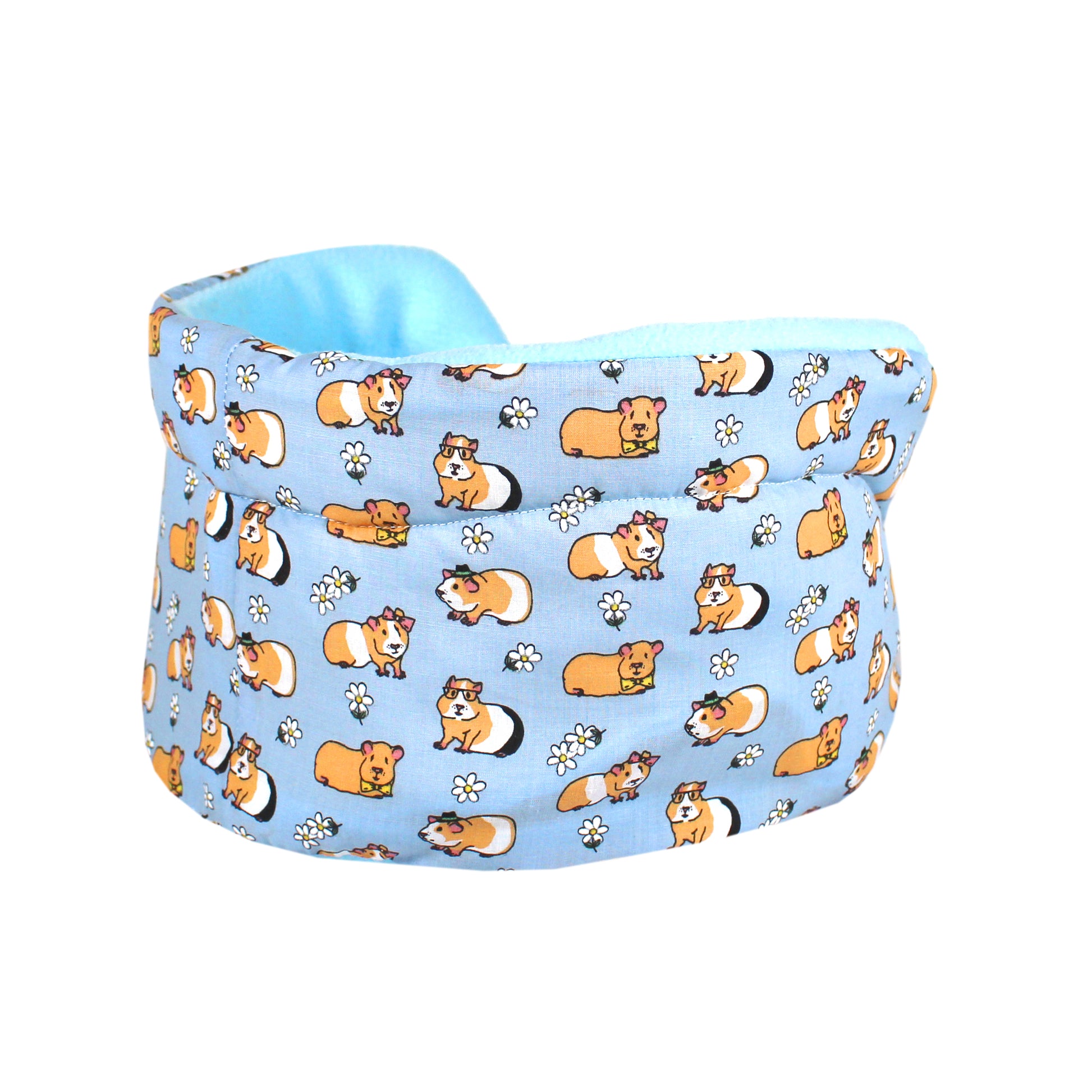 Light Blue Guinea Pig Pattern Bed, rear view empty