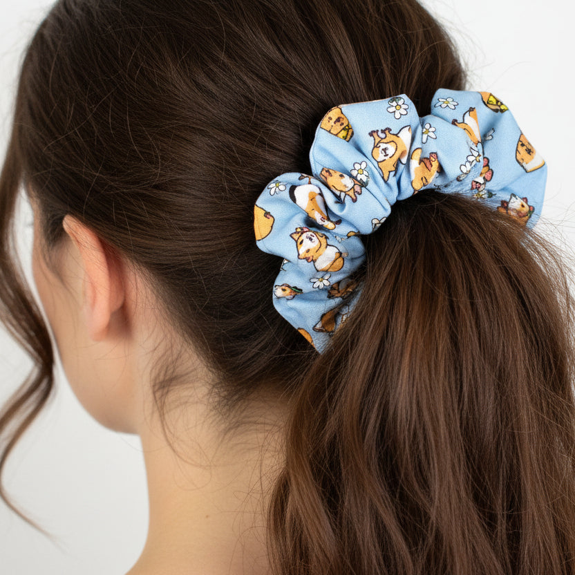Baby Blue Guinea Pig Hair Scrunchie - Large Or Regular Scrunchie