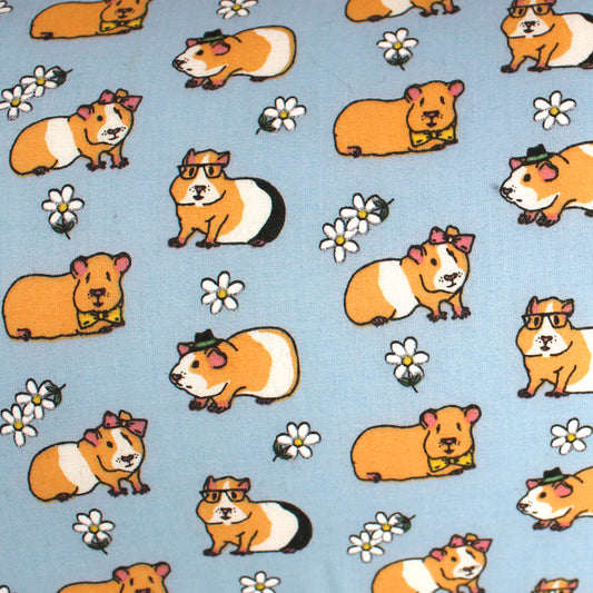 Baby Blue Guinea Pig Pattern Accessory Set, close up of the guinea pig pattern light blue material
