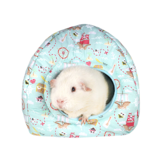 Blue Pirate Guinea Pig Hidey Hut, front view with guinea pig