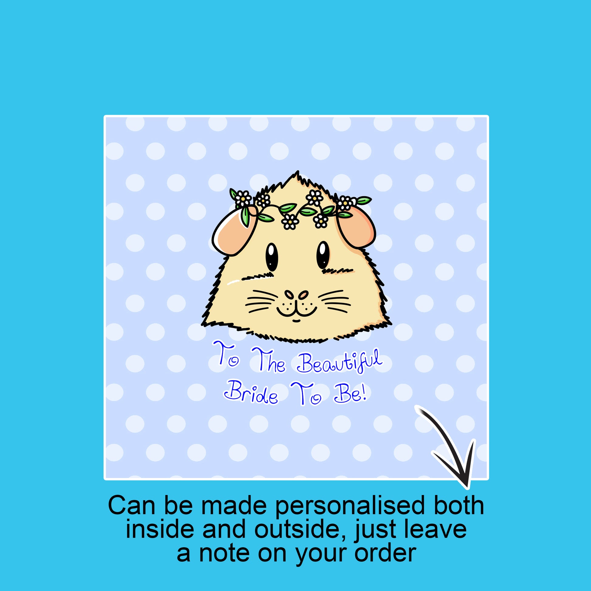 Guinea Pig Bridal Shower Card, showing blue background of the wedding card