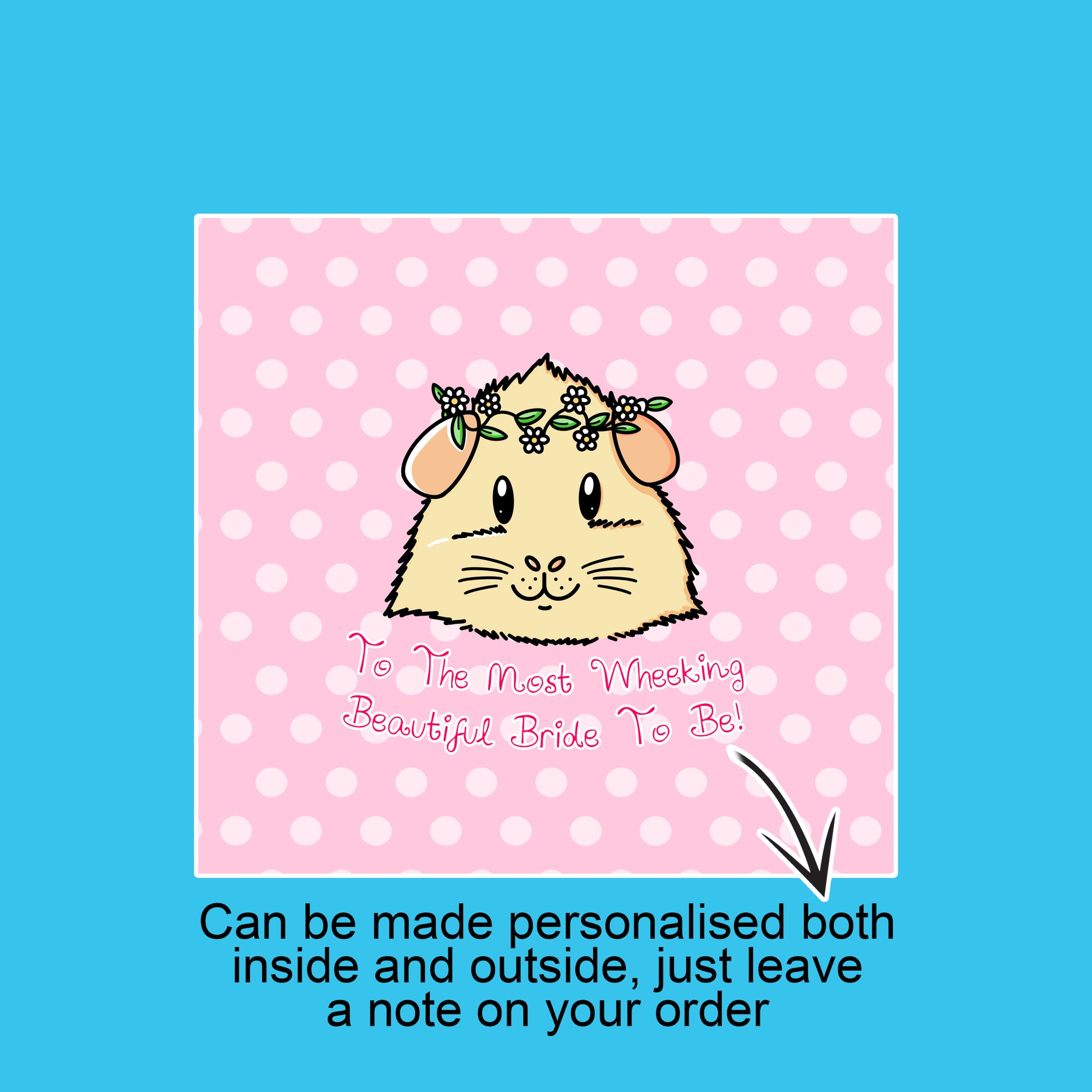 Guinea Pig Bridal Shower Card, showing pink background of the greeting card