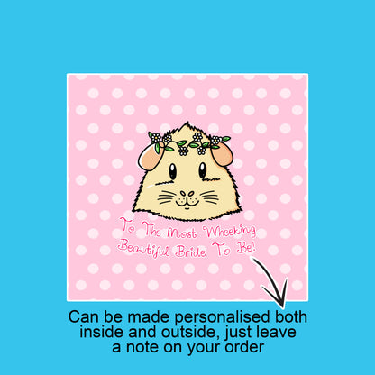 Guinea Pig Bridal Shower Card, showing pink background of the greeting card