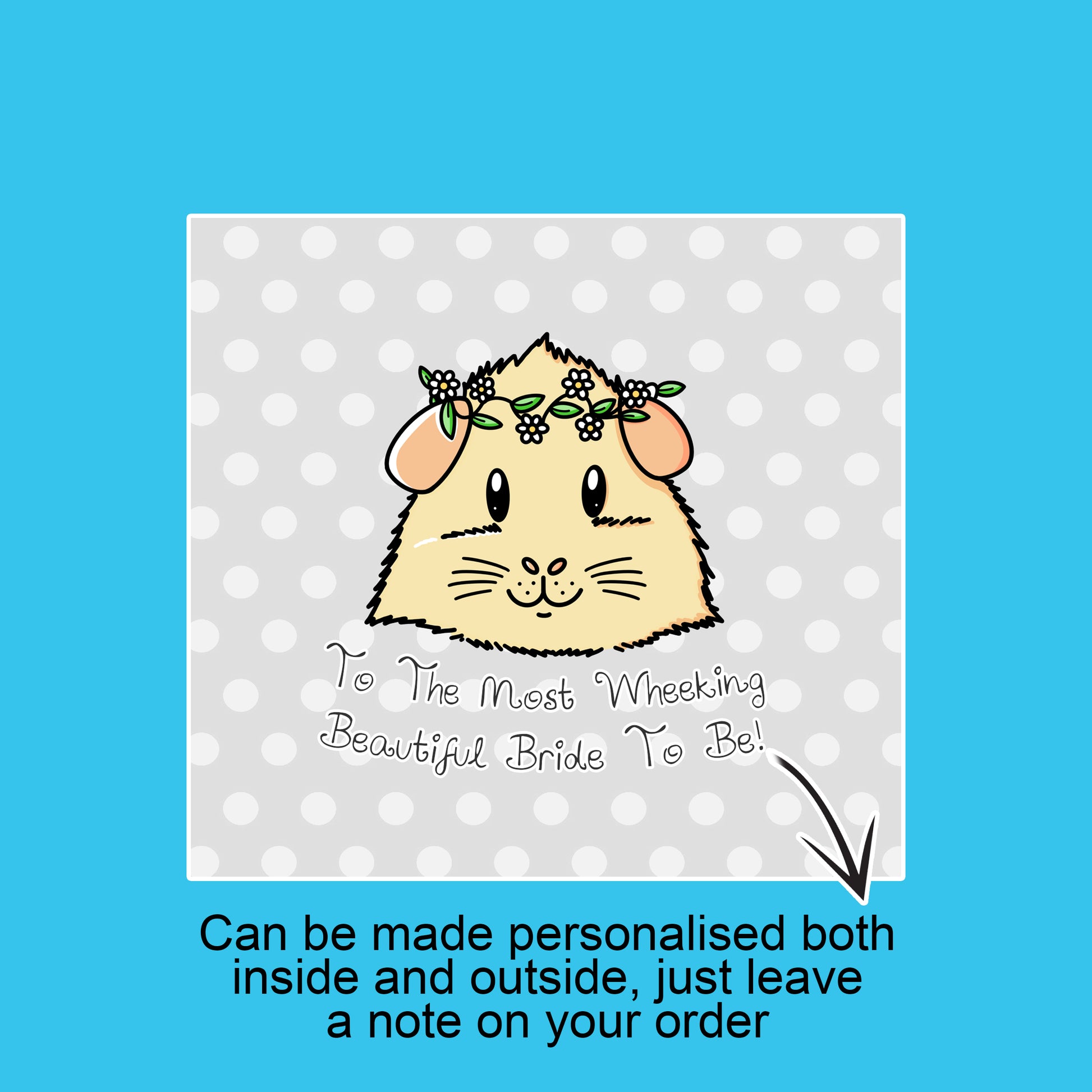 Guinea Pig Bridal Shower Card, showing grey background of the personalised card