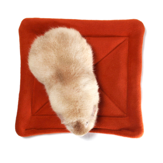 Large Square Rust Coloured Pee Pad for Guinea Pigs, top view with a guinea pig on for sizing
