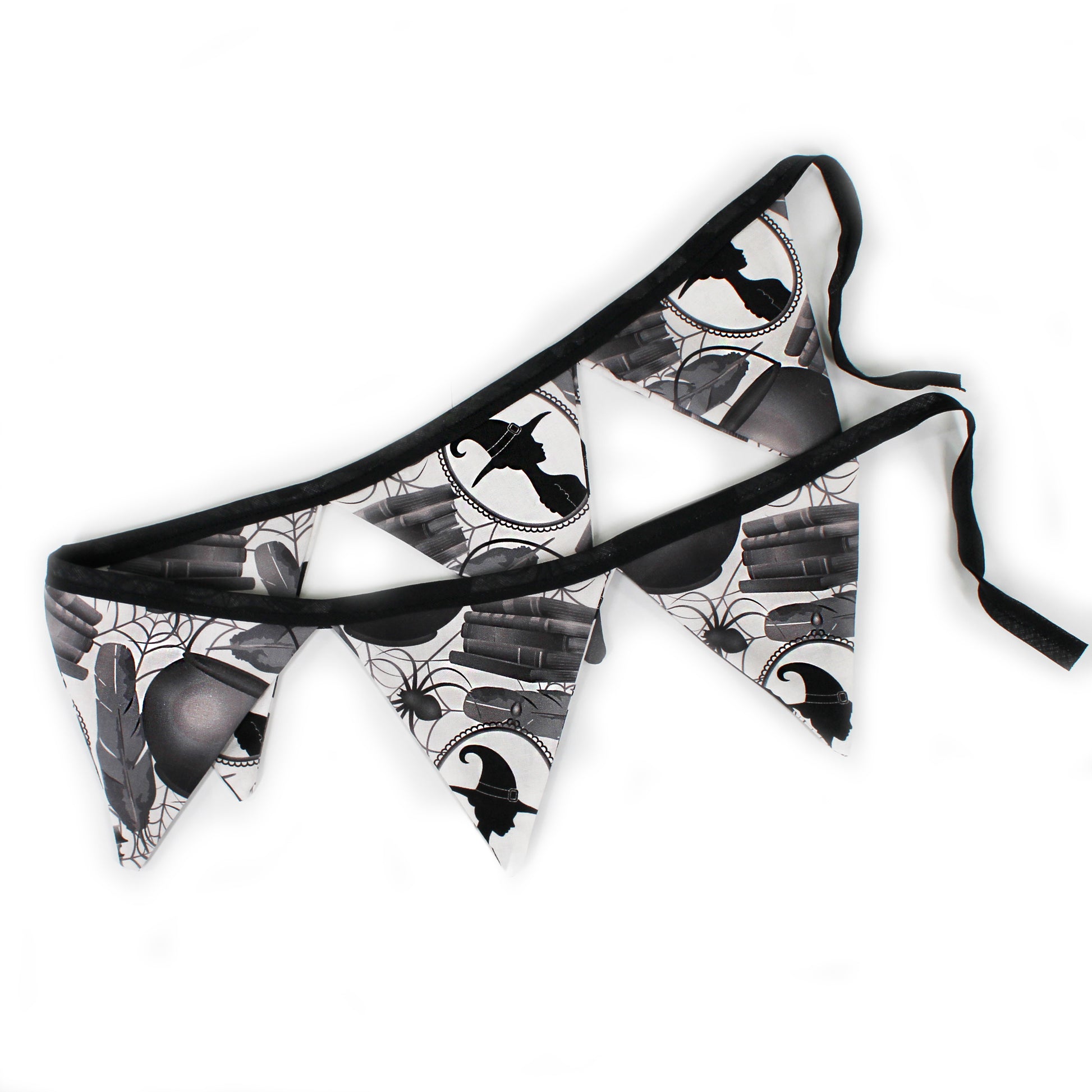 Black and white patterned bunting on a white background