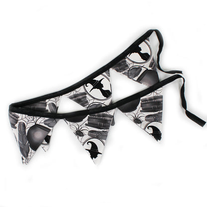 Black and white patterned bunting on a white background