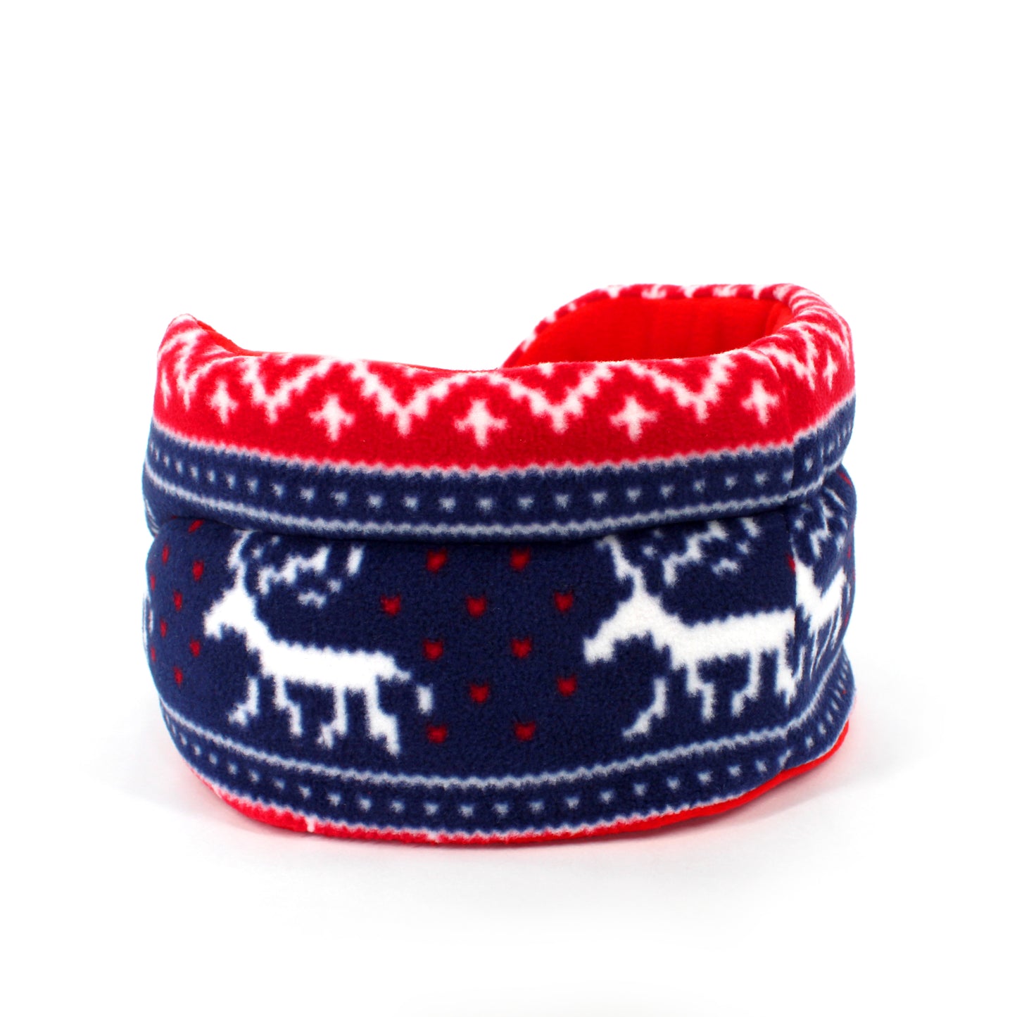 fleece guinea pig bed with reindeer pattern on a white background