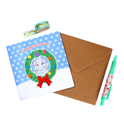 Guinea Pig In a Festive Wreath - Greetings Card & 5 Gift Tags