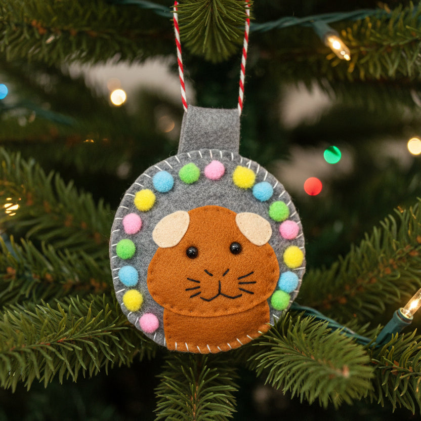 Felt Ginger Guinea Pig Hanging Decoration with Pom Poms