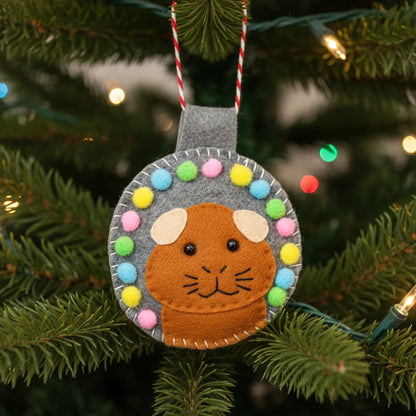 Felt Ginger Guinea Pig Hanging Decoration with Pom Poms