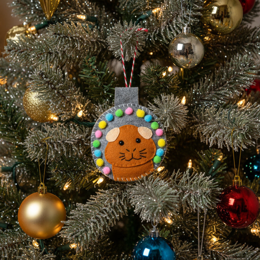 Felt Ginger Guinea Pig Hanging Decoration with Pom Poms
