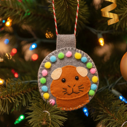 Felt Ginger Guinea Pig Hanging Decoration with Pom Poms
