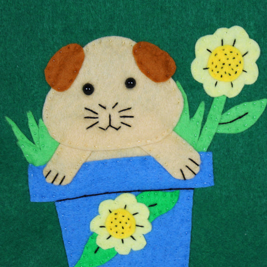 Felt Guinea Pig In Flower Plant Pot - Wall Hanging Flag