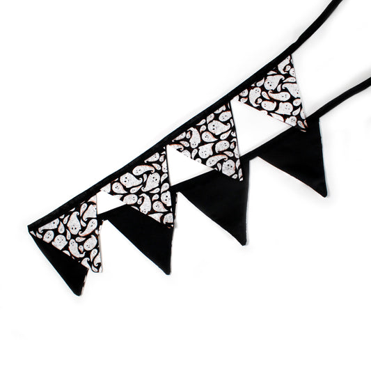Large Halloween Ghost Bunting, full view of the banner showing the front and back