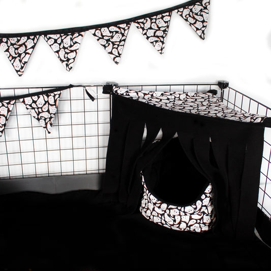 Halloween Ghost Cuddle Cup Bed with Fleece Forest, sowing how to turn the cuddle cup bed in to a cosy hideout for guinea pigs