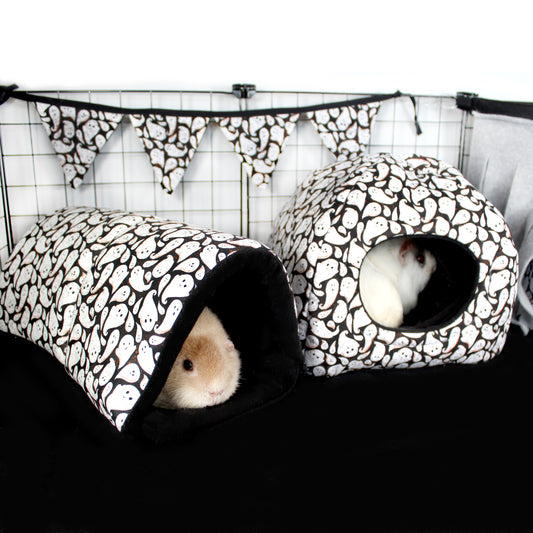Ghost Fleece Guinea Pig Accessories, 2 guinea pig using the tunnel ad hidey house