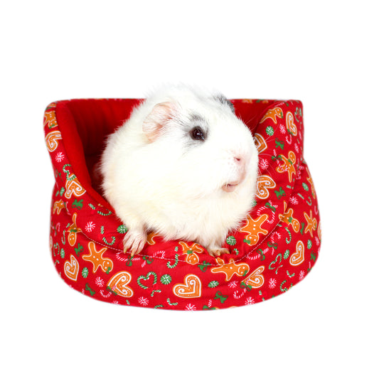 Red Gingerbread Guinea Pig Cuddle Cup, front view with guinea pig