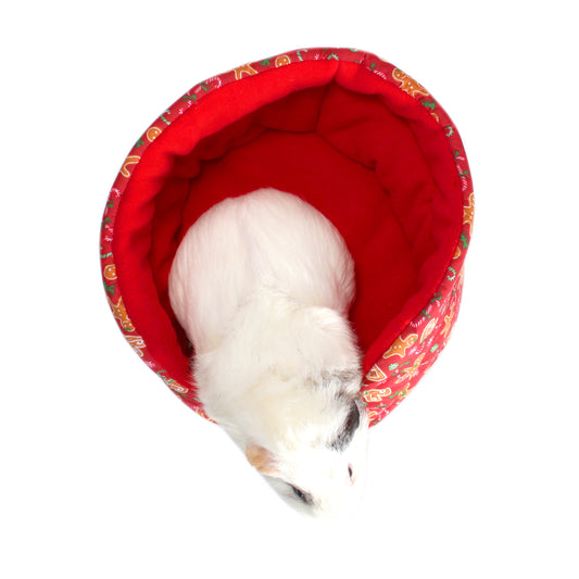 Red Gingerbread Guinea Pig Cuddle Cup, top view with guinea pig