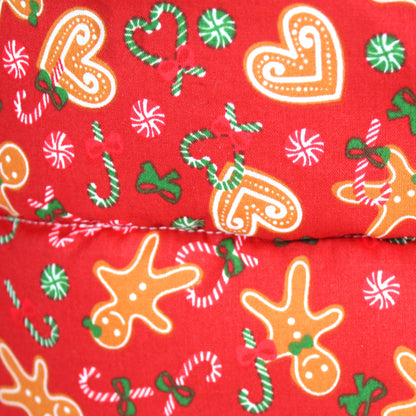Red Gingerbread Guinea Pig Cuddle Cup, close up view of the gingerbread pattern fabric