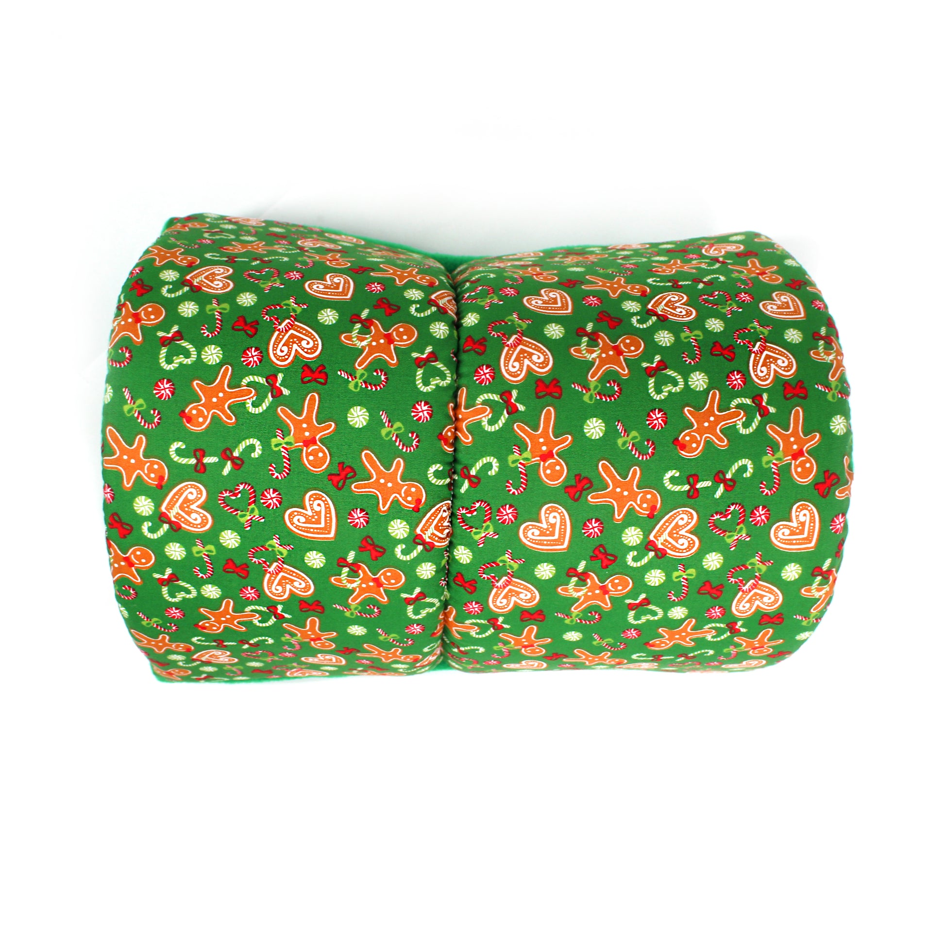 Green Foam Tunnel for guinea pigs with festive gingerbread pattern on a white background