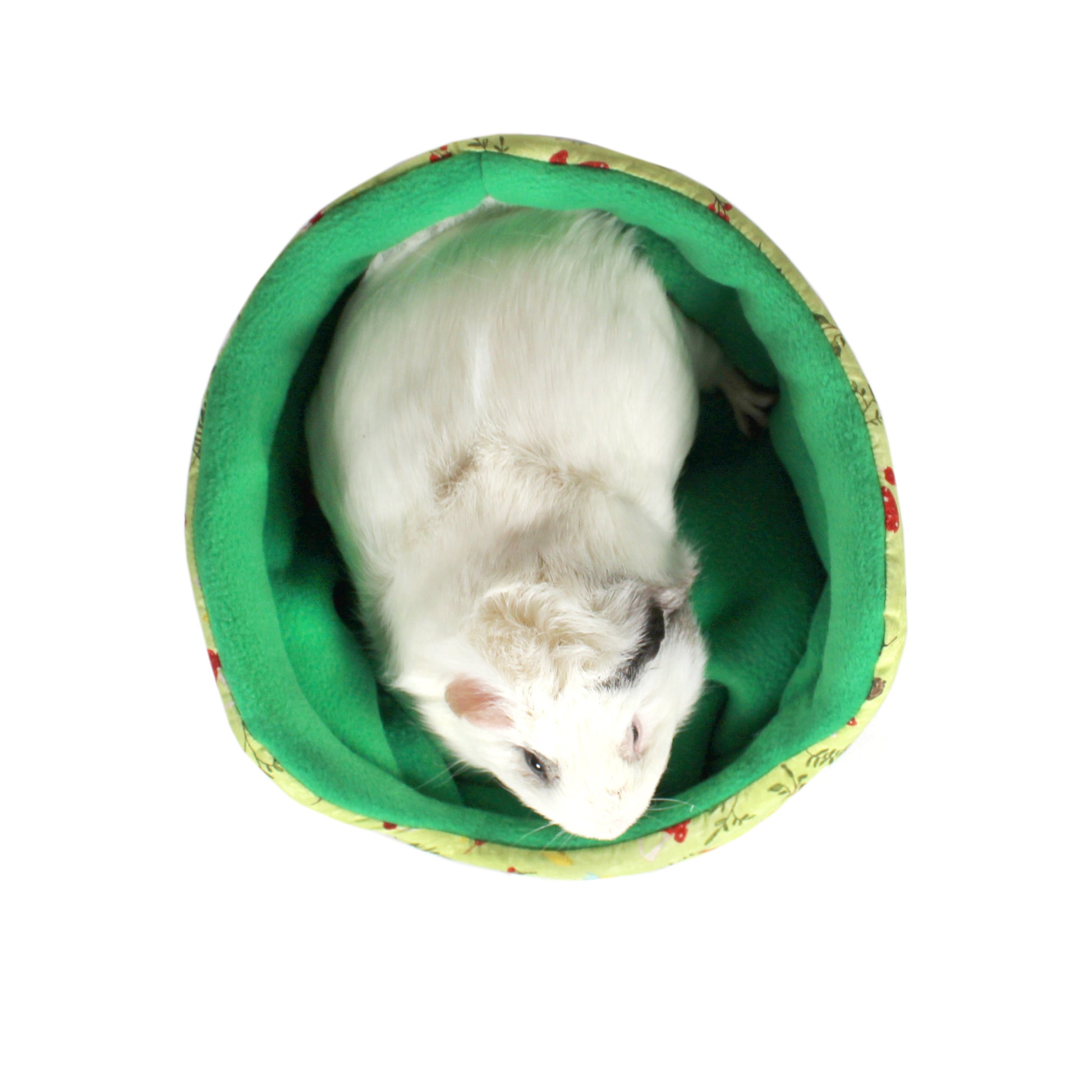 Green Autumn Bed for  Guinea Pigs, top view with guinea pig